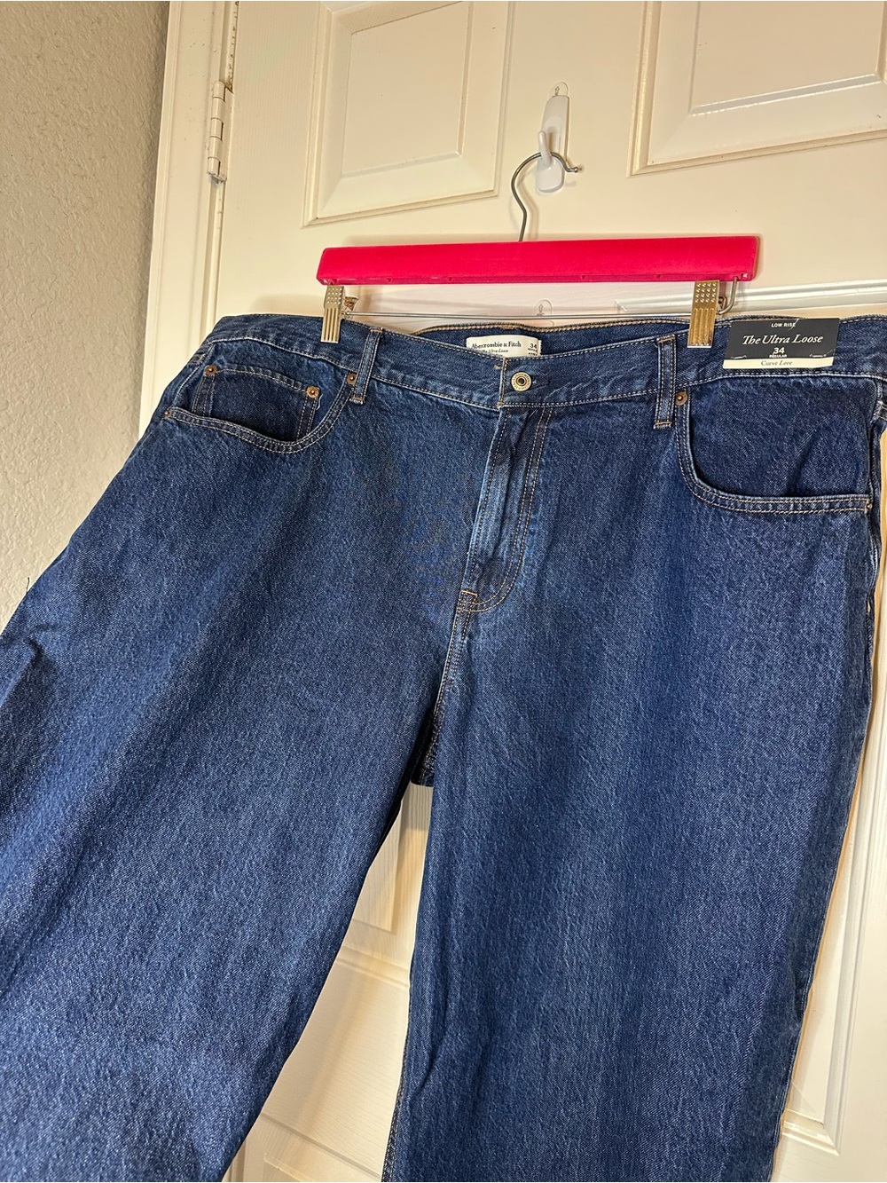 NWT Abercrombie & Fitch Dark Wash Curve Love The Ultra Loose Low Rise Sz 34 / 18 - Picture 4 of 8